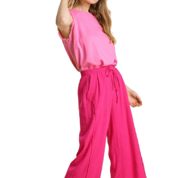 NWT Umgee Frayed Edge Linen Pant - Picture 4 of 6